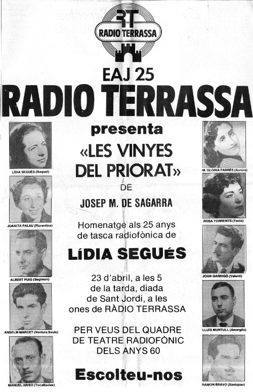 Cartell d'anunci de "Les vinyes del Priorat" representada el 1983 en motiu de l'homenatge a Lidia Segués
